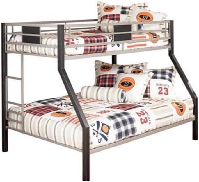 Gray Industrial Twin Over Full Metal Bunk Bed with Ladder