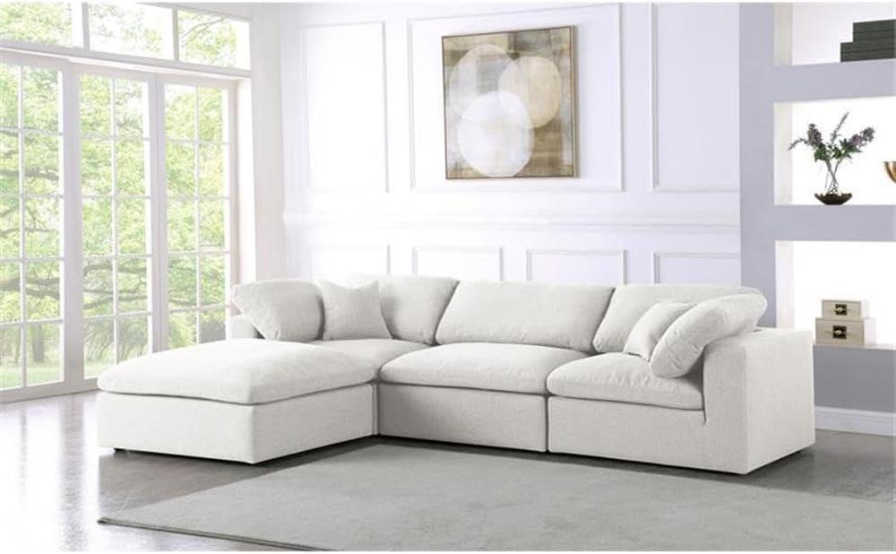 Meridian Furniture Serene Cream Durable Linen Fabric Modular Sectional