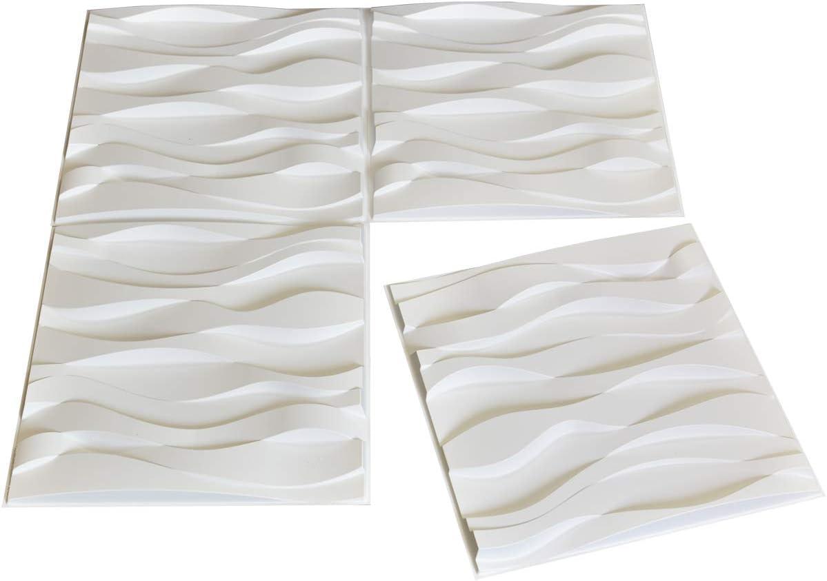 Matt White 3D Wave PVC Wall Panels, 19.7 x 19.7 in, 12-Pack