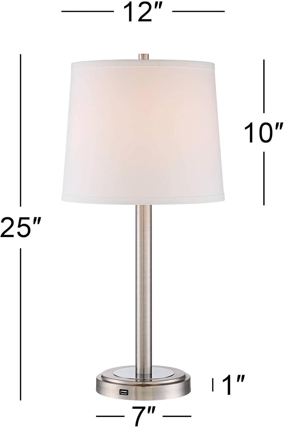 360 Lighting Camile Modern Table Lamps 25" High Set of 2 Brushed Nickel with USB Charging Port Off White Drum Shade for Living Room Office House Desk