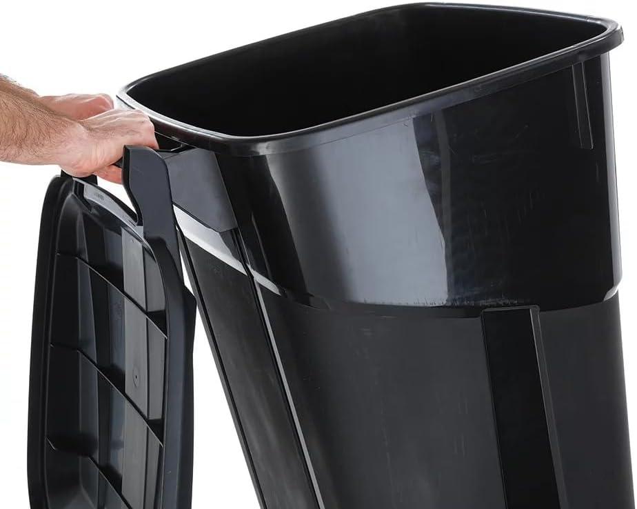 Hyper Tough 32 Gallon Wheeled Heavy Duty Plastic Garbage Can, Attached Lid, Black