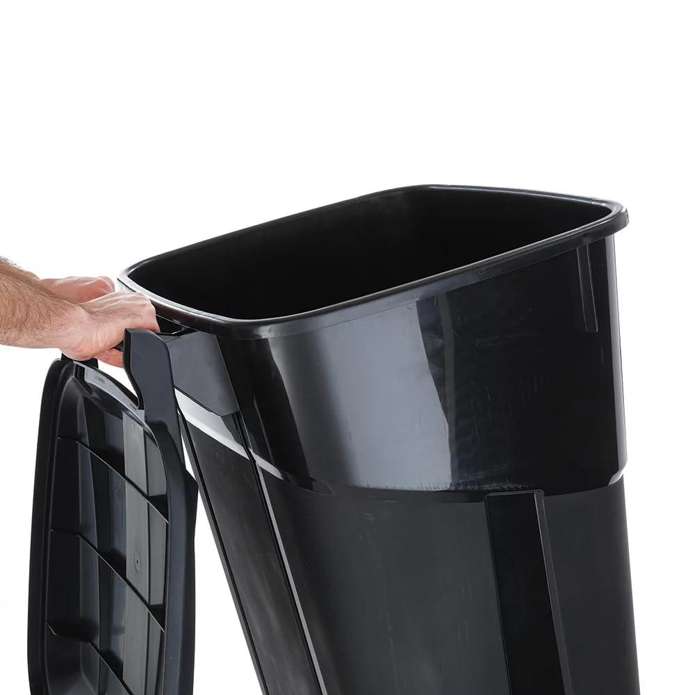 Hyper Tough 32 Gallon Wheeled Heavy Duty Plastic Garbage Can, Attached Lid, Black