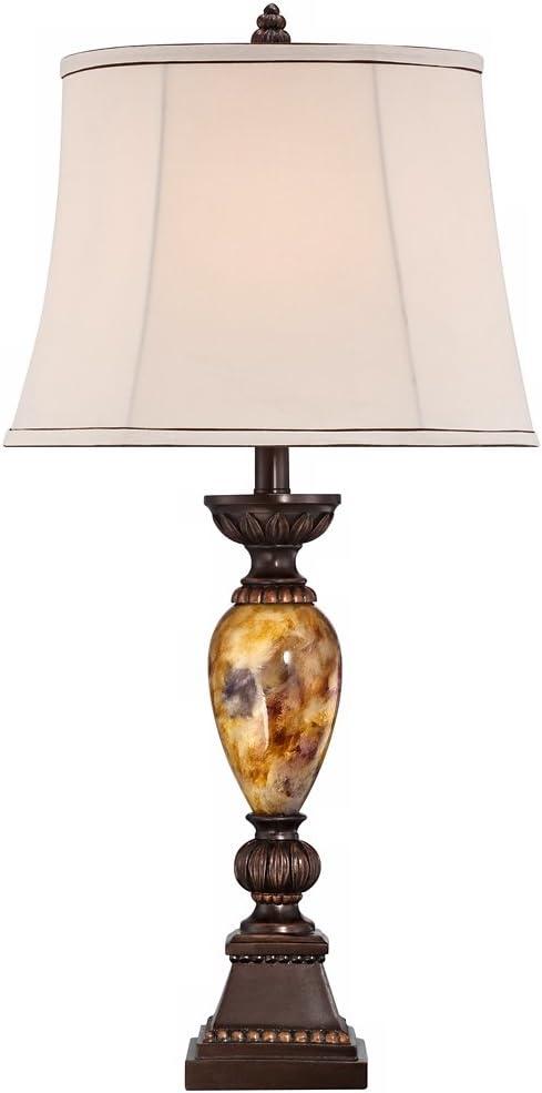 Kathy Ireland Mulholland Traditional Table Lamp 30" Tall Brown Gold Faux Marble Aged Bronze Off White Oval Shade for Bedroom Living Room Bedside Kids