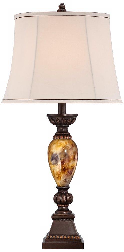Kathy Ireland Mulholland Traditional Table Lamp 30" Tall Brown Gold Faux Marble Aged Bronze Off White Oval Shade for Bedroom Living Room Bedside Kids