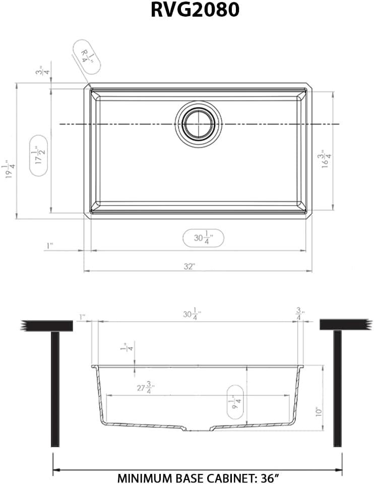 Ruvati 32 x 19 inch Granite Composite Undermount Single Bowl Kitchen Sink