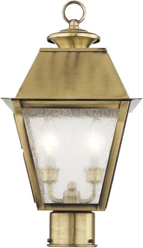 Black Brass Outdoor Post Lantern with Seeded Glass