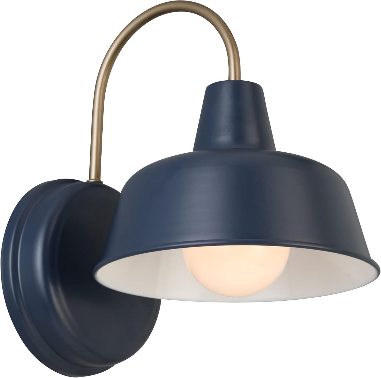 Mason Barn Light Indoor/Outdoor Wall Mount Modern Industrial Farmhouse Design House Wall Light for Patio, Garage, Bathroom, Office, Kitchen, 8-Inch, Matte Navy and Gold, 588277