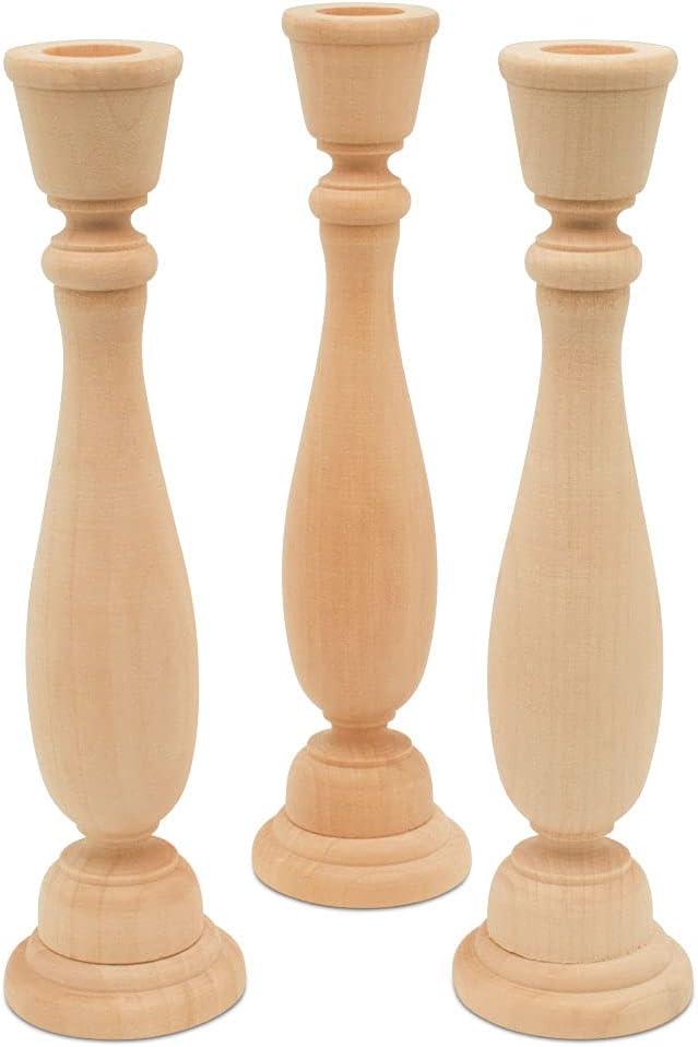 Unfinished Natural Wood Candlestick Holders Set of 4