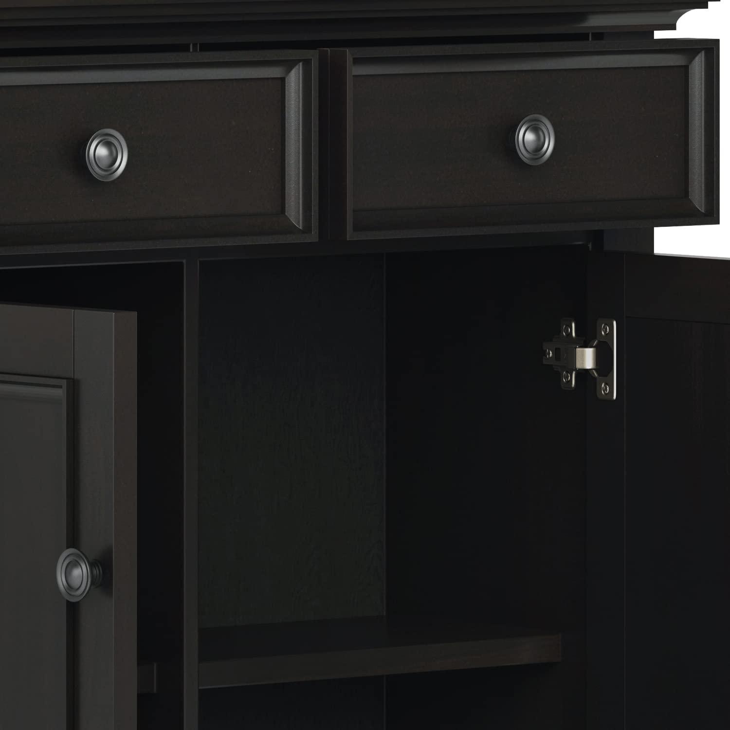 Simpli Home Amherst 36"W Solid Wood 2-Shelf Entryway Storage Cabinet with 2 Drawers and Adjustable Shelves