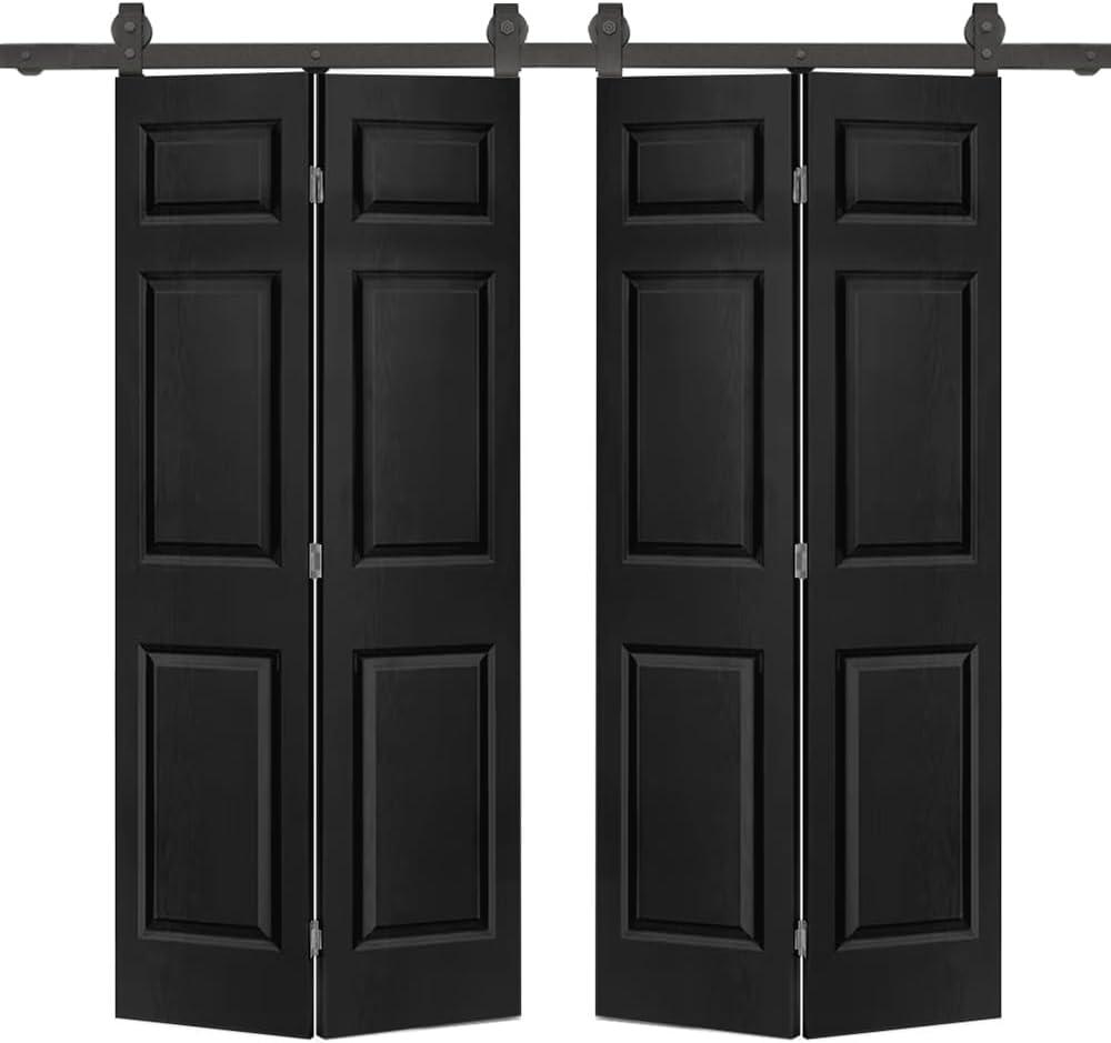 Calhome Paneled MDF Composite Double Bifold Barn Doors with Installation Hardware Kit