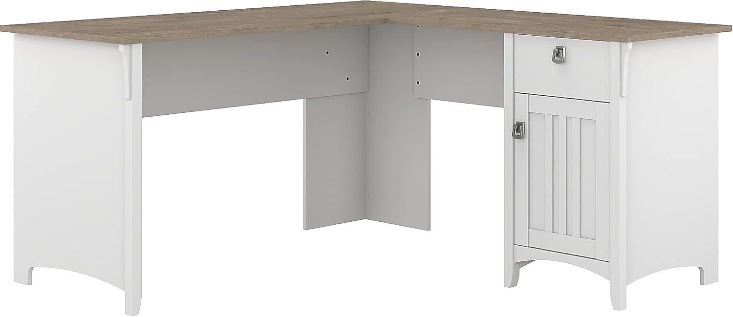 Bush Furniture Salinas 60" L Shaped Desk with Storage, Shiplap Gray & Pure White