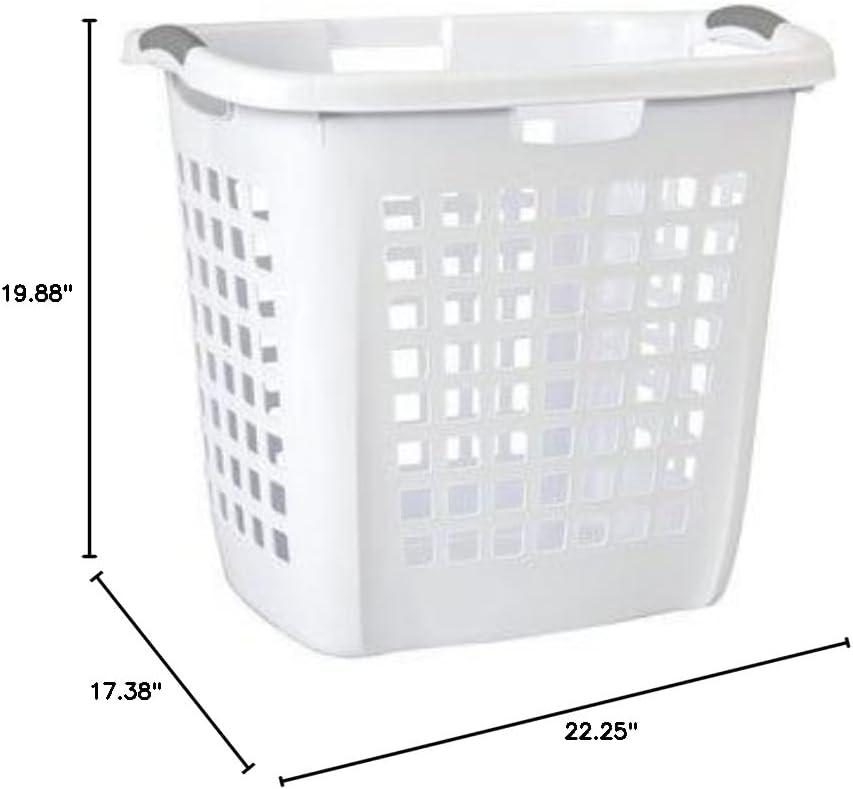 White Tall Square Plastic Laundry Hamper with Handles