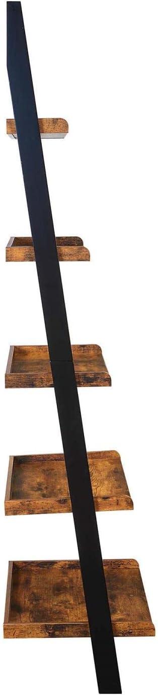 Barnwood and Black Adjustable Wood Ladder Bookshelf