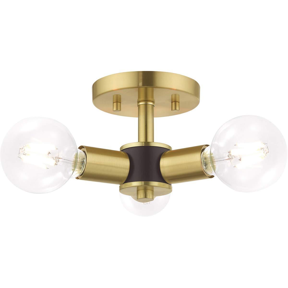 Livex Lighting Copenhagen 3-Light Mid-Century Metal Ceiling Mount in Satin Brass