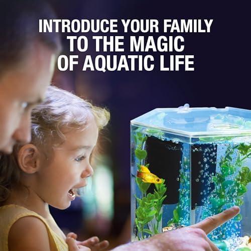 Tetra Bubbling LED Aquarium Kit 1gal Hexagon Shaped with Color-Changing Light Disc Aquarium Decor