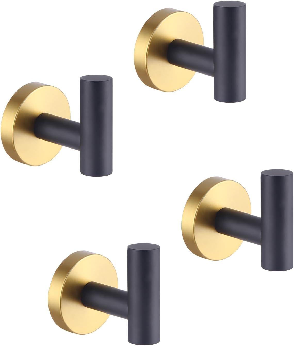 Modern Black and Gold Stainless Steel Wall Hooks, 4-Pack