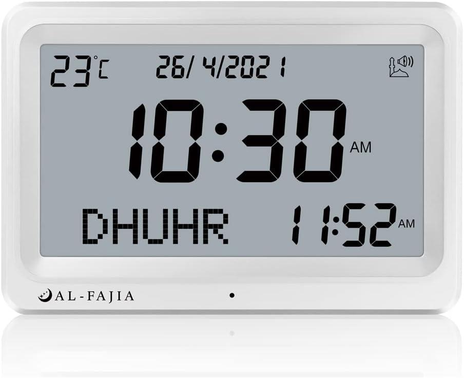 Qsnmieo Azan Clock for USA-Automatic Worldwide Digital 8 Azan Prayer Sounds Islamic Wall and Desk Clock (White)