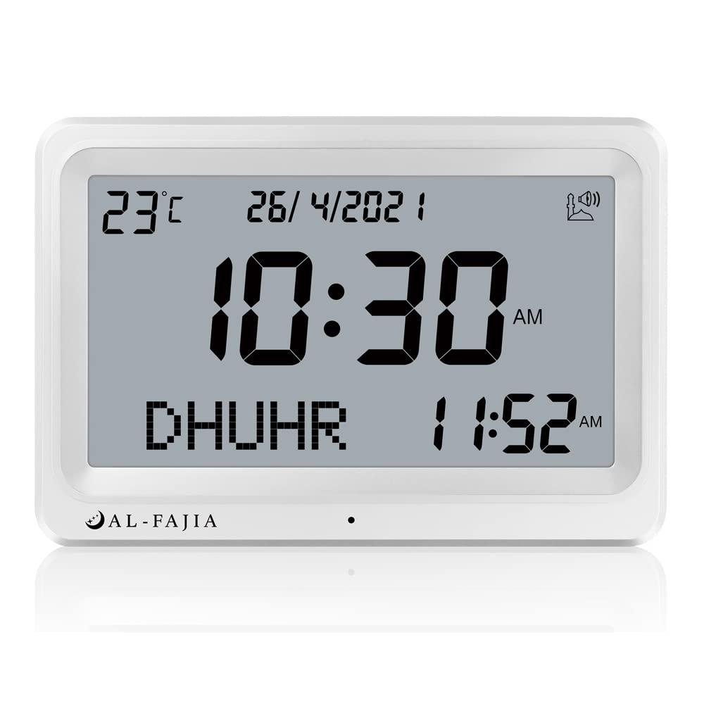 Qsnmieo Azan Clock for USA-Automatic Worldwide Digital 8 Azan Prayer Sounds Islamic Wall and Desk Clock (White)