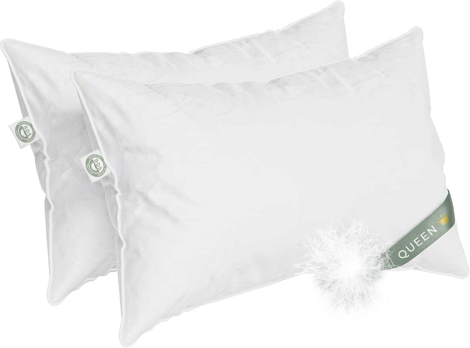 Queen Size White Goose Down Hypoallergenic Pillow Set