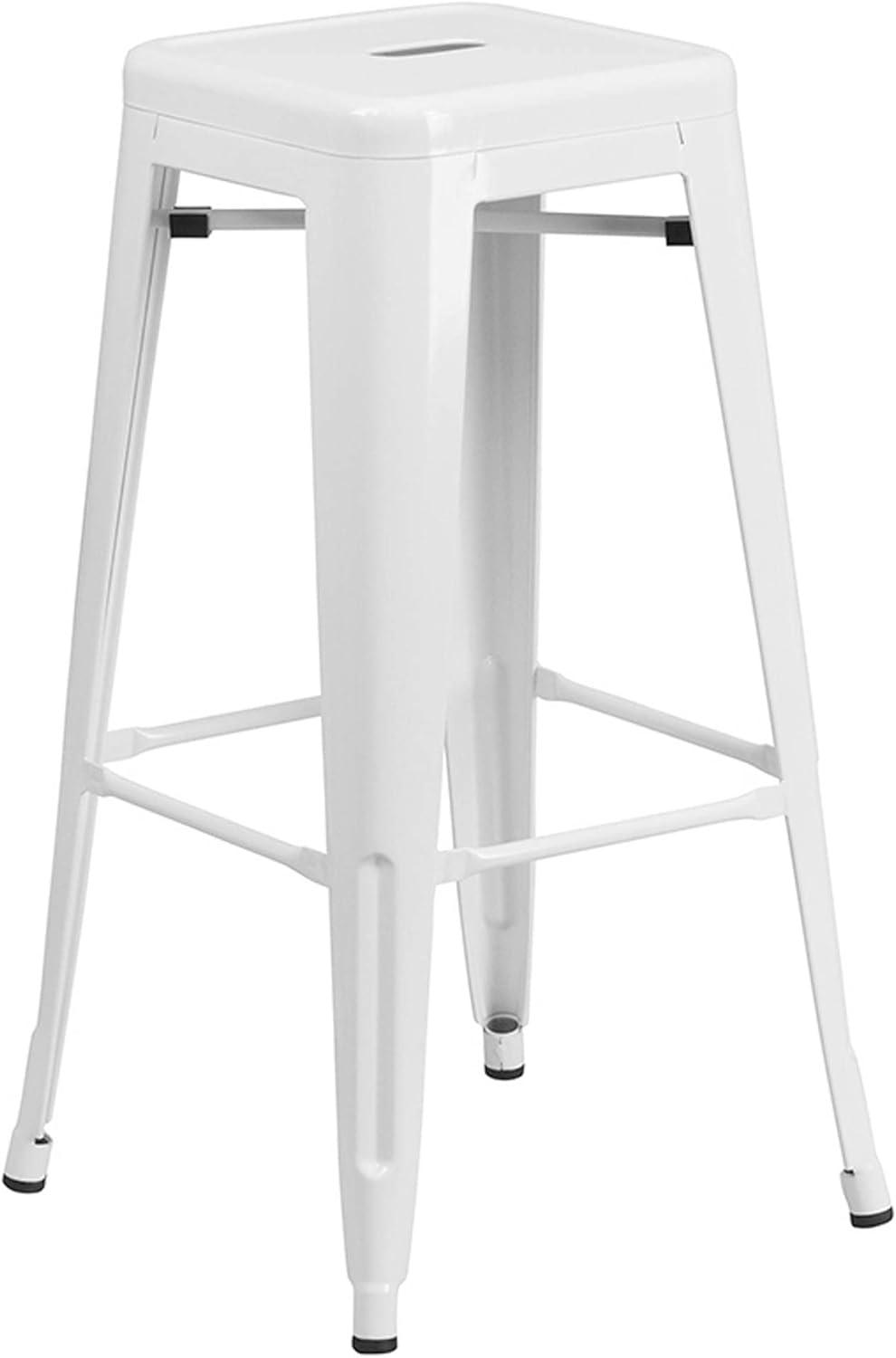 Flash Furniture Commercial Grade 30" High Backless White Metal Indoor-Outdoor Barstool with Square Seat