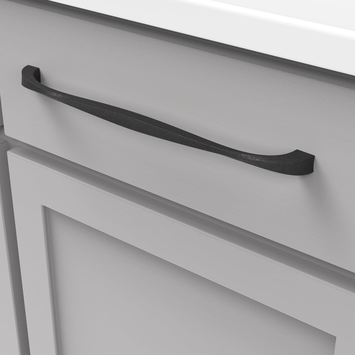Hickory Hardware 1 Pack Solid Core Kitchen Cabinet Pulls, Luxury Cabinet Handles, Hardware for Doors & Dresser Drawers, 12 Inch Hole Center, Black Iron, Twist Collection