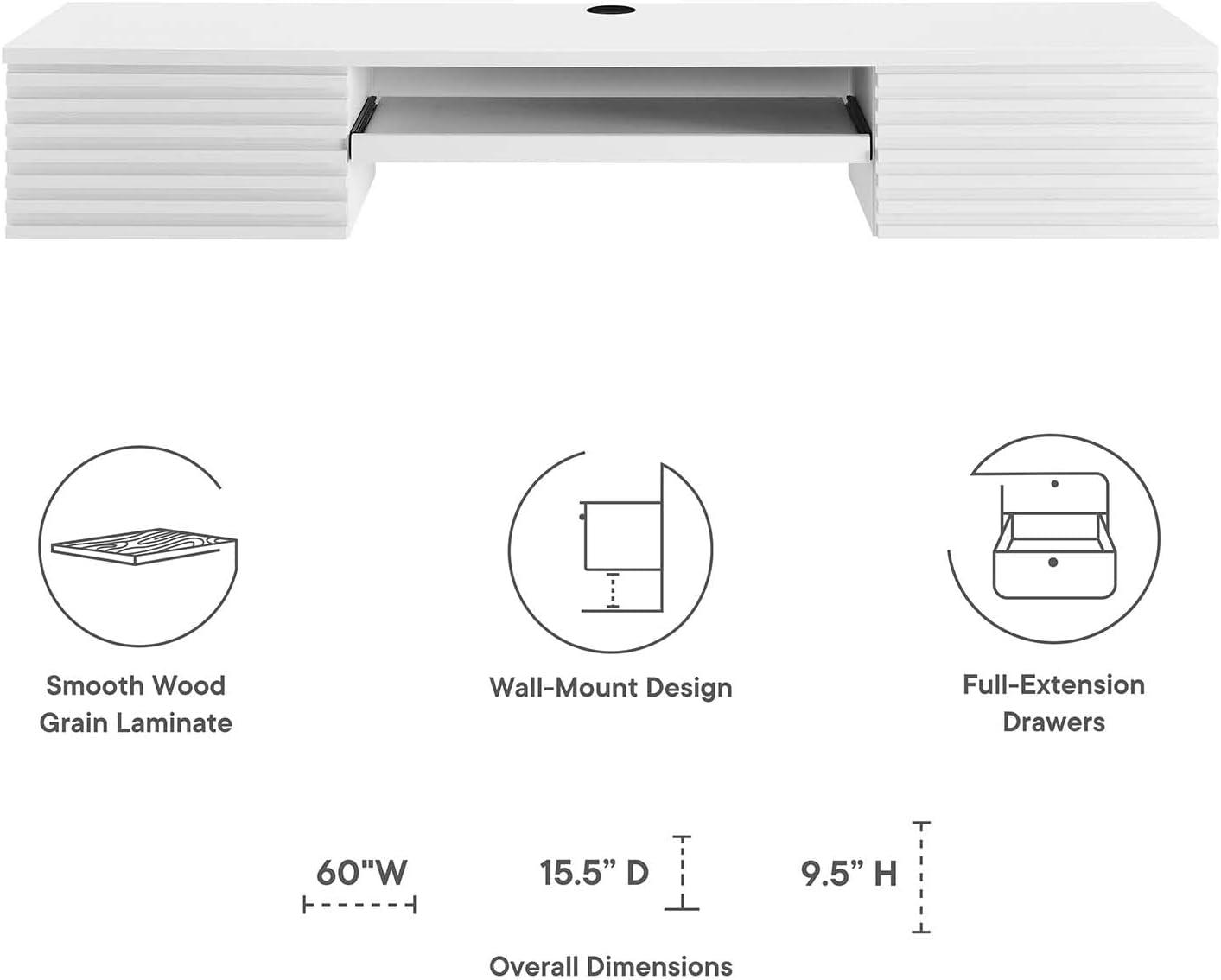 Modway Render Wall Mount Wood Office Desk in White