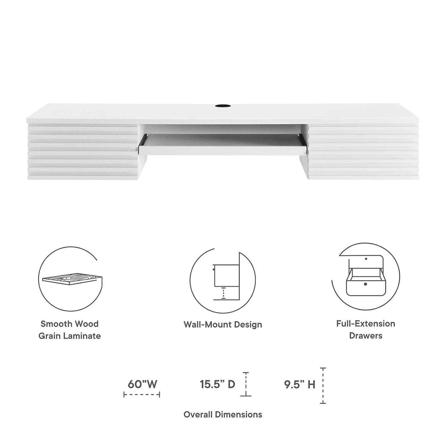 Modway Render Wall Mount Wood Office Desk in White