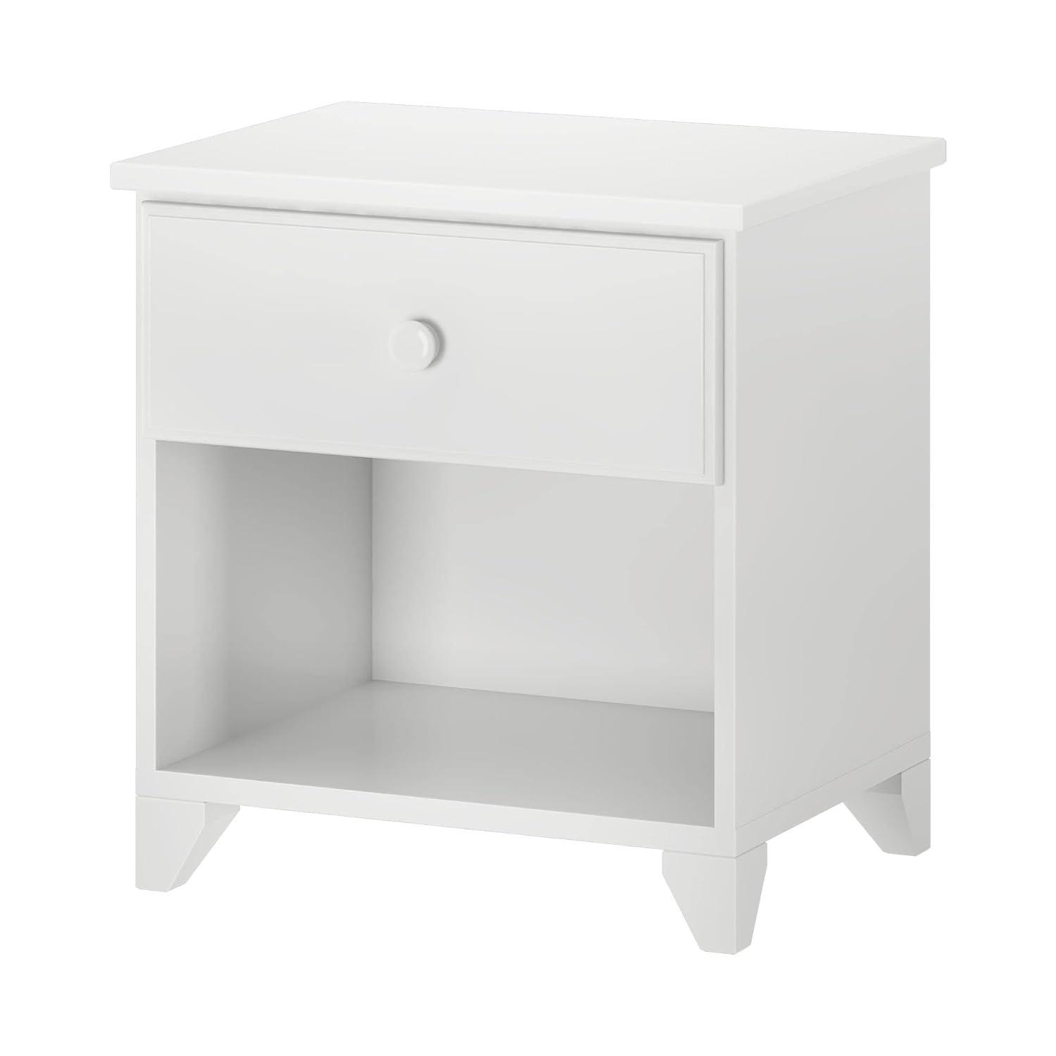 Max & Lily Classic Wood Nightstand with 1 Drawer, Kids Bedside Table/End Table, Small Nightstand for Bedroom, White