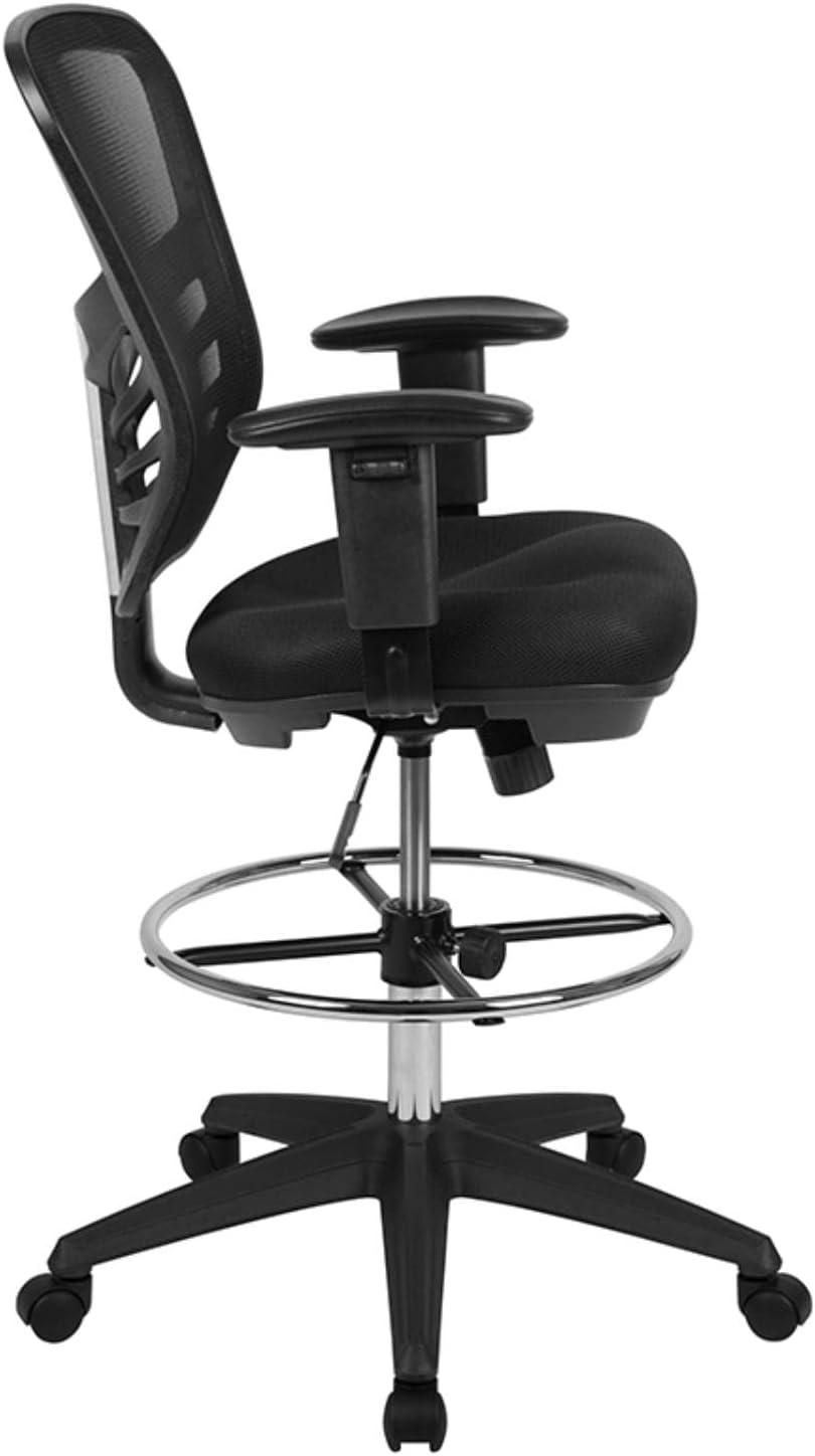 Mid-Back Ergonomic Drafting Chair with Adjustable Chrome Foot Ring, Adjustable Arms