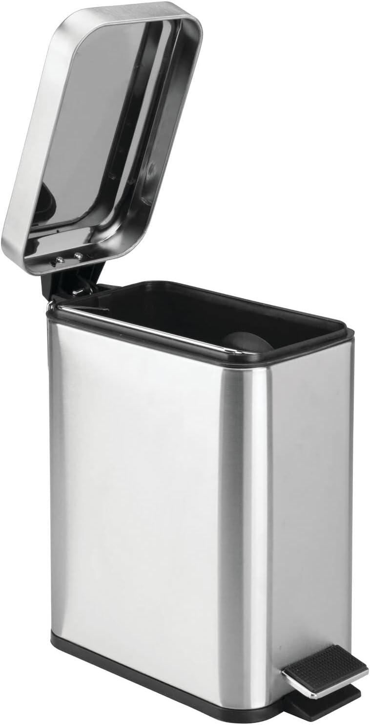 mDesign Small 1.3 Gallon Rectangle Metal Step Can, Liner/Handle, Brushed Chrome