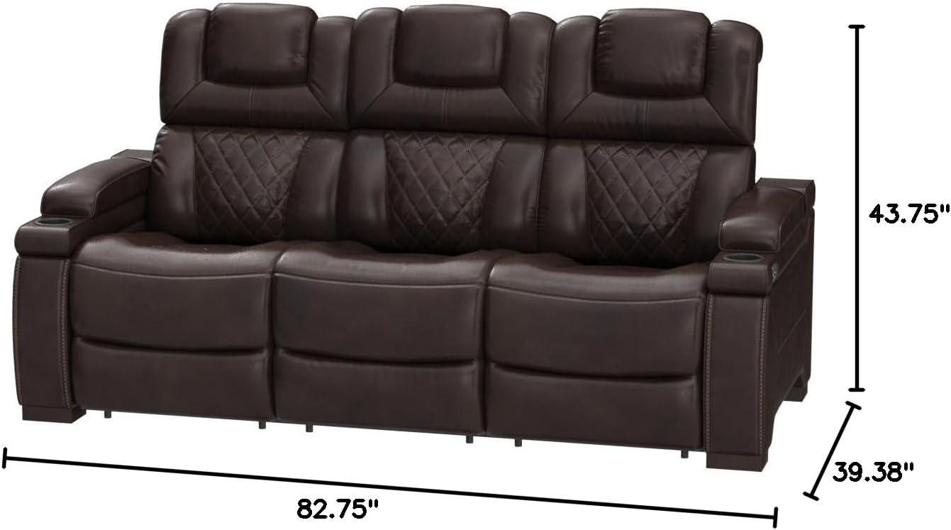 Warnerton Power Recliner Sofa with Adjustable Headrest Chocolate - Signature Design by Ashley: USB Port, Cup Holder, Storage