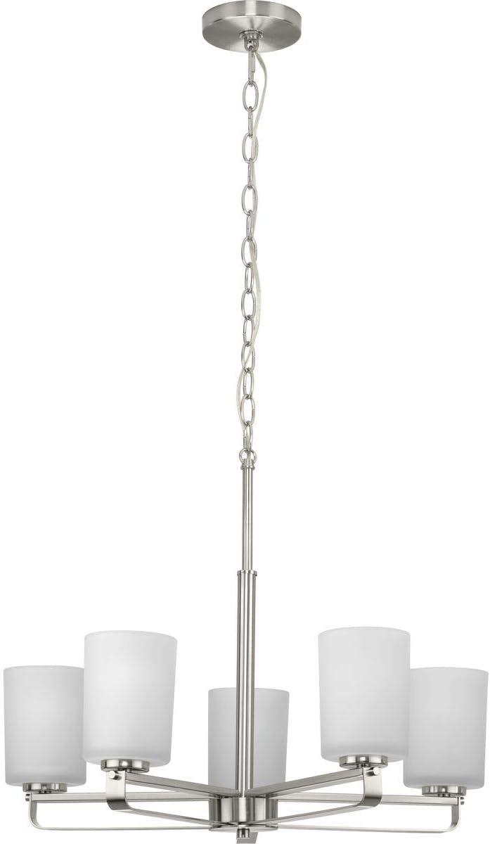 League Collection Five-Light Brushed Nickel and Etched Glass Modern Farmhouse Chandelier Light