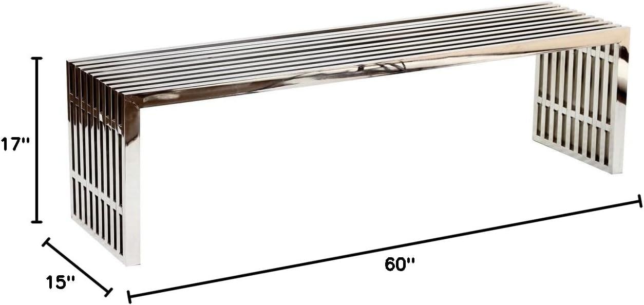 Gridiron Large Stainless Steel Bench Silver - Modway: No Assembly, 660lb Capacity, 60" Width