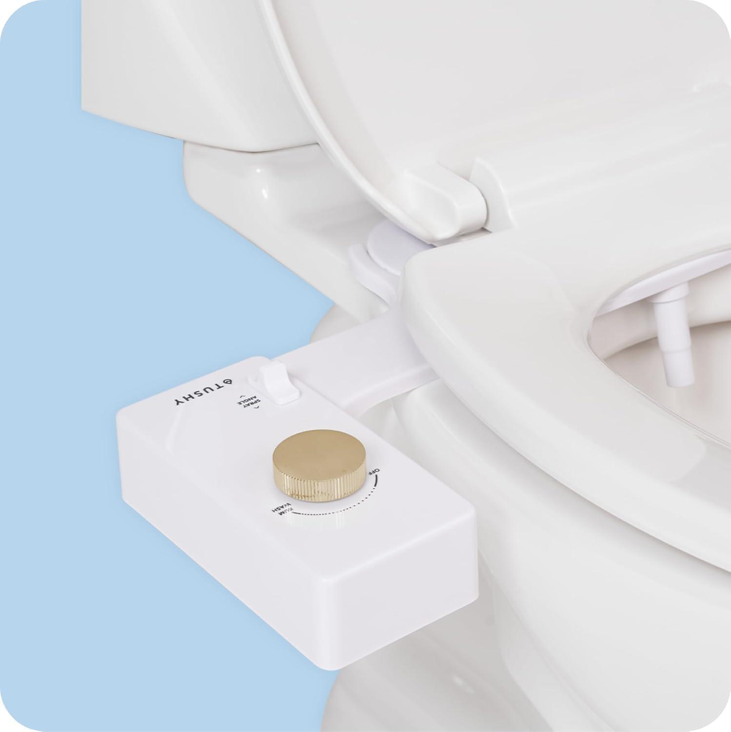 TUSHY Classic 3.0 Bidet Toilet Seat Attachment - Self Cleaning - Water Pressure Nozzle - White/Gold