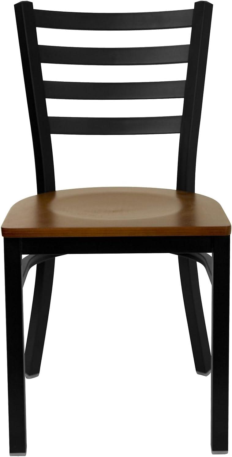 BizChair 2 Pack Black Ladder Back Metal Restaurant Chair - Cherry Wood Seat