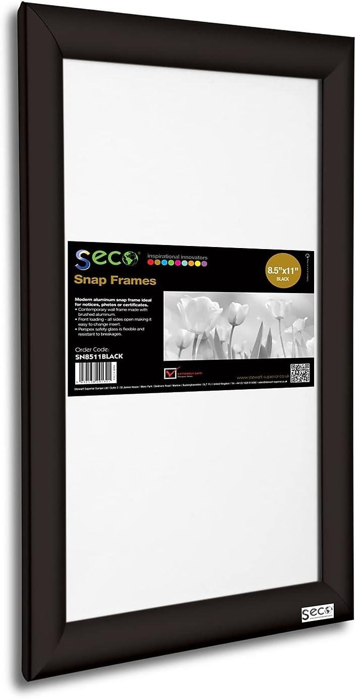 Seco Front Load Easy Open Snap Poster Frame 8.5" x 11" Black Aluminum (SN8511BLACK)