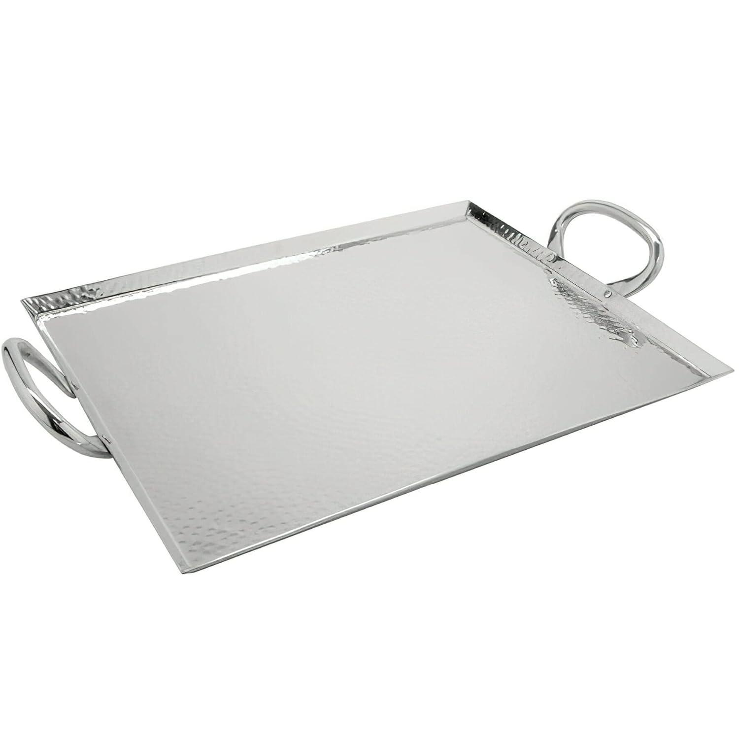 Polished Steel 16" x 12" Metal Serving Tray with Handles