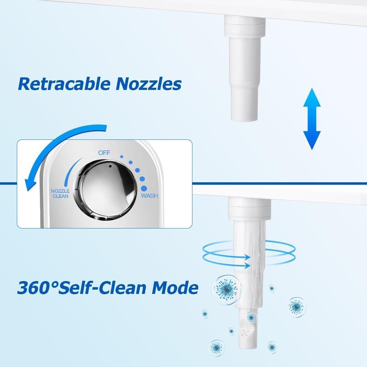 Hot and Cold Bidet Attachment for Toilet, Ultra-Slim Bidet Attachment Warm Water, Non-Electric Adjustable Pressure Self Cleaning Sprayer Nozzle Control for Posterior, Feminine Wash (Chrome)