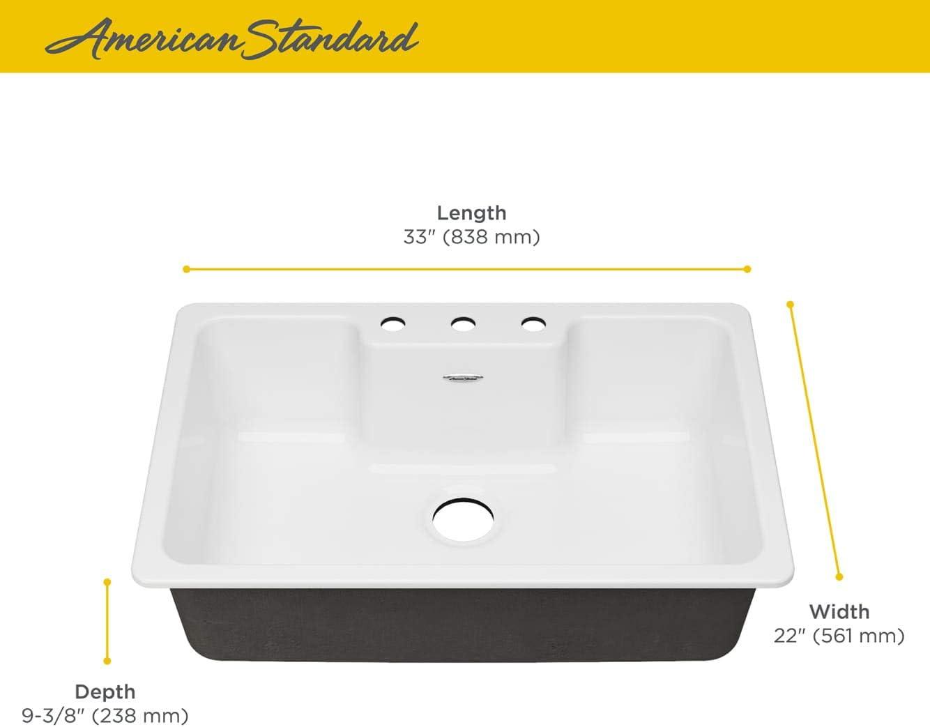 Quince 33'' White Glossy Cast Iron Drop-In Single Bowl Kitchen Sink