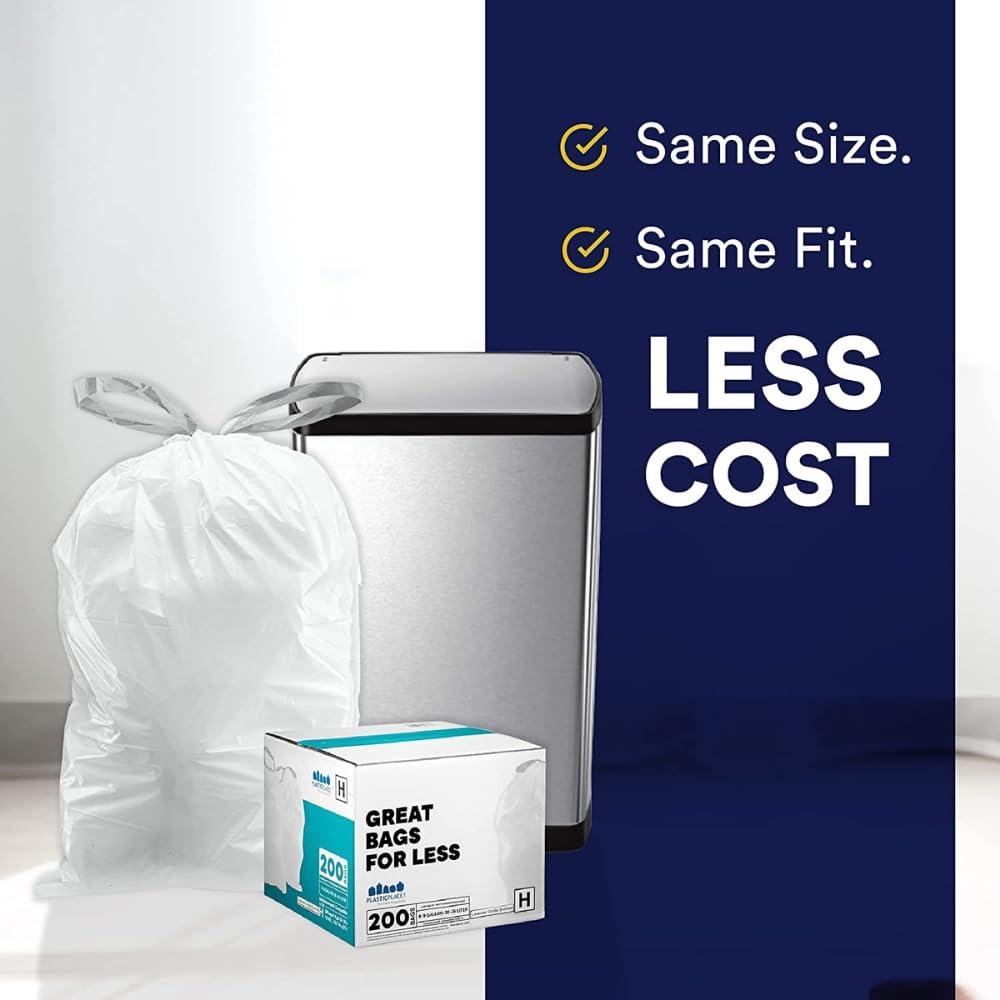 Plasticplace Trash Bags Compatible with simplehuman Code D 5.3 Gallon / 20 Liter White 15.75" x 28" (100 Count)