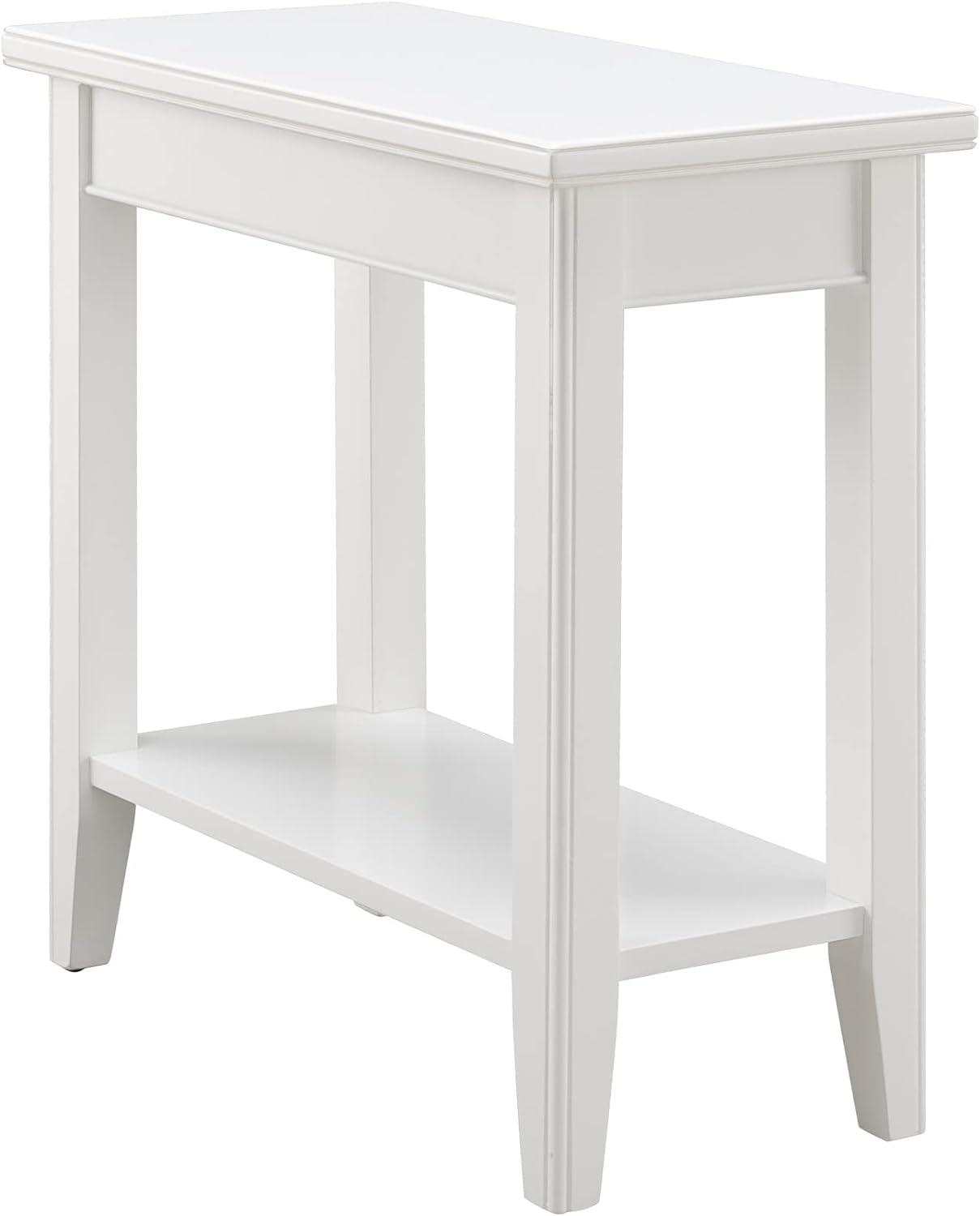 Laurent White Solid Wood Narrow End Table with Shelf