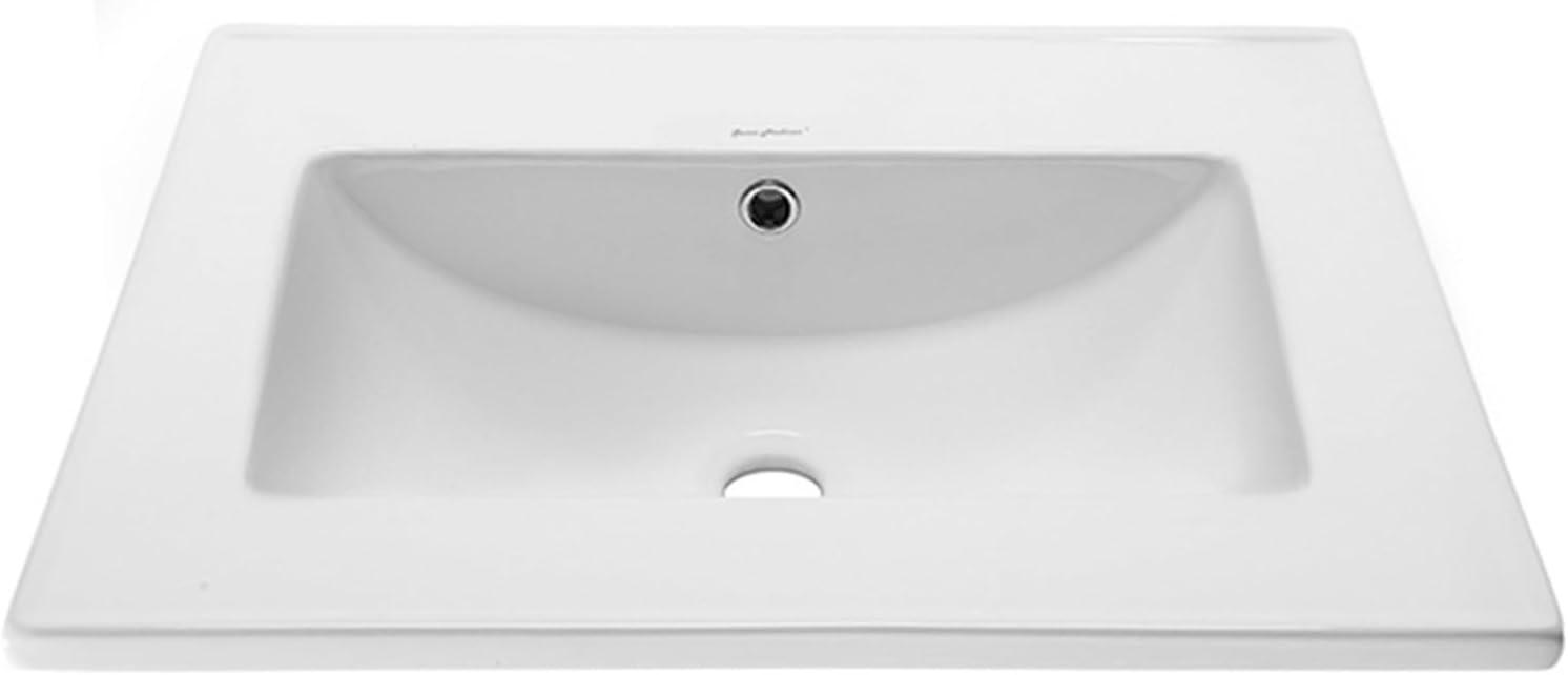 24" White Ceramic Vanity Top Sink Without Faucet Hole