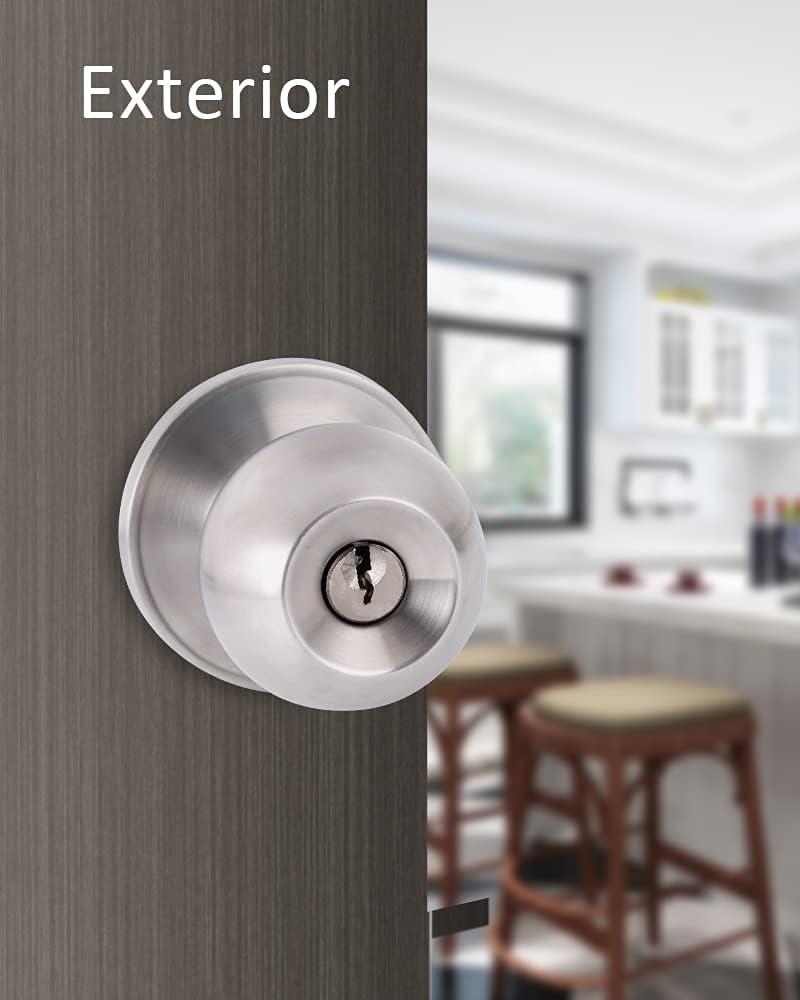 Lanwandeng Door Knobs with Lock, Satin Nickel, Hardware Handle, Keyed Entry for Bathroom or Bedroom