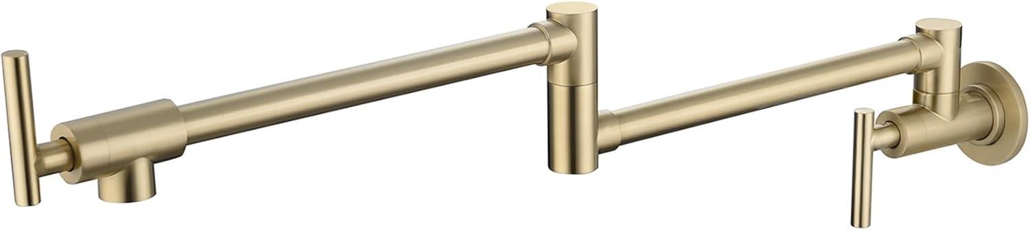 Havin Pot Filler Faucet Wall Mount,with Double Joint Swing Arms,Single Hole, 2 Handles with 2 cartridges to Control Water (Style A Brushed Gold)