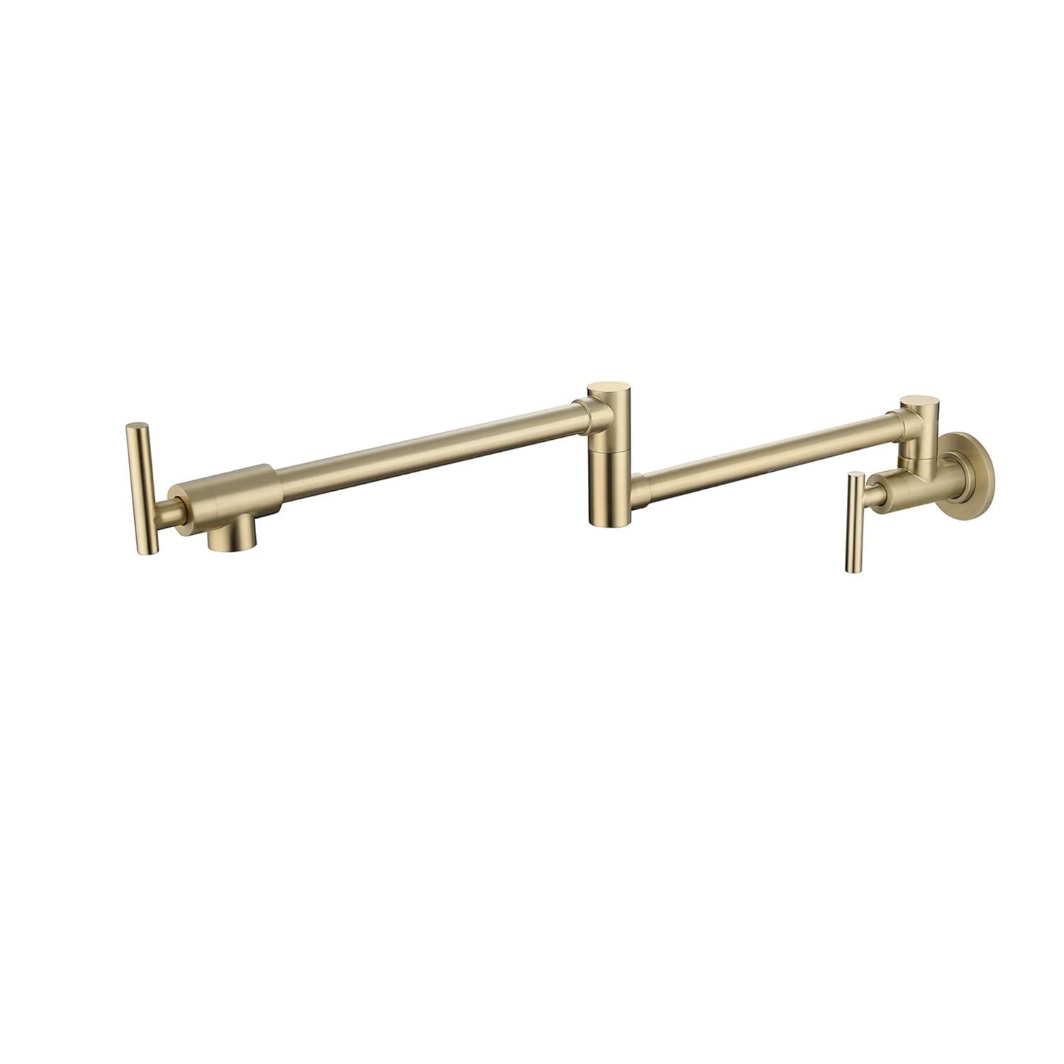Pot Filler Faucet Wall Mount Kitchen Sink Faucet Stove Pot Filling Faucet with Double Joint Swing Arms Folding Faucet, Solid Brass Material, Lead-Free, Single Hole, Brushed Gold