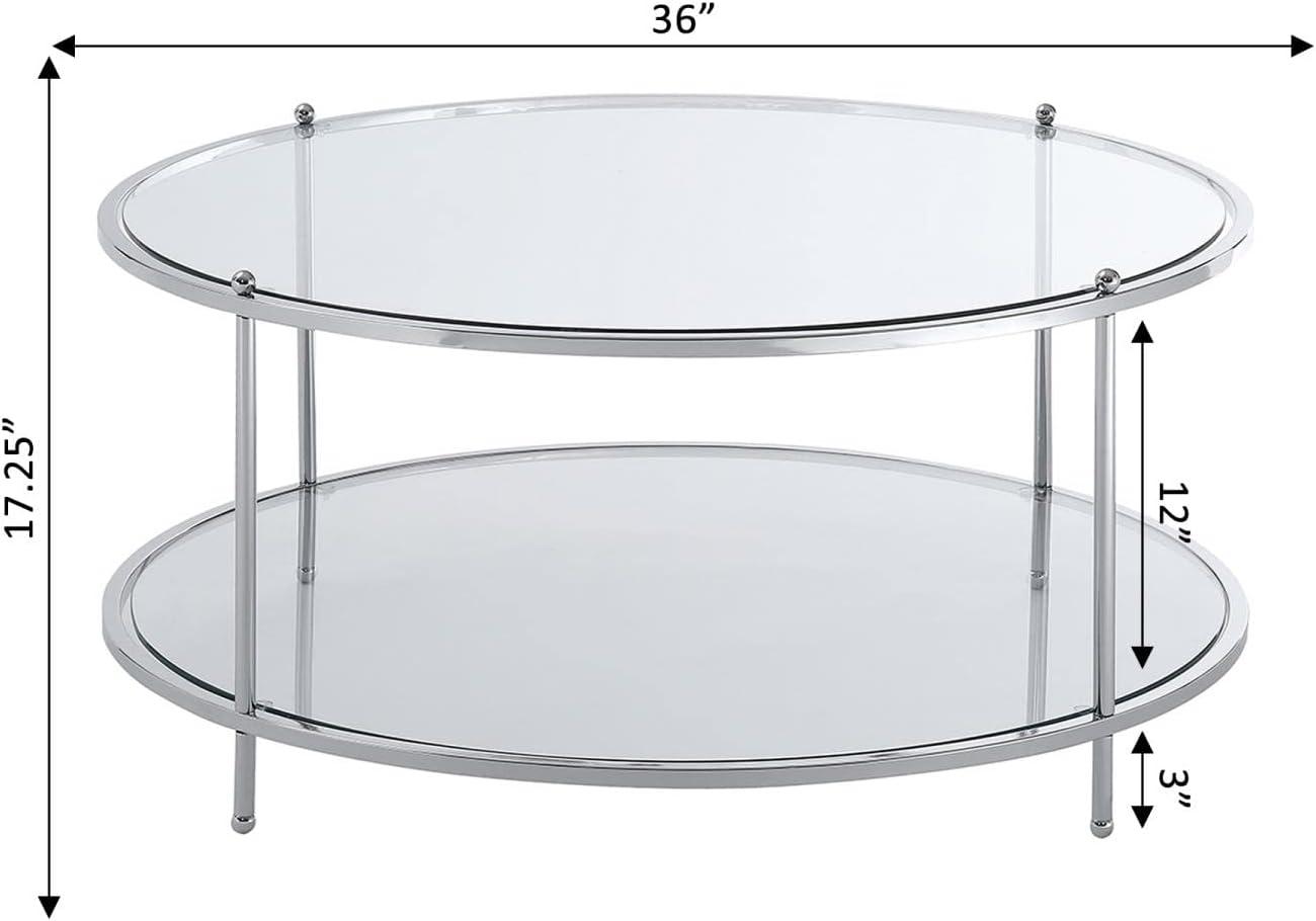 Convenience Concepts Royal Crest Round Glass Coffee Table in Chrome Metal Frame