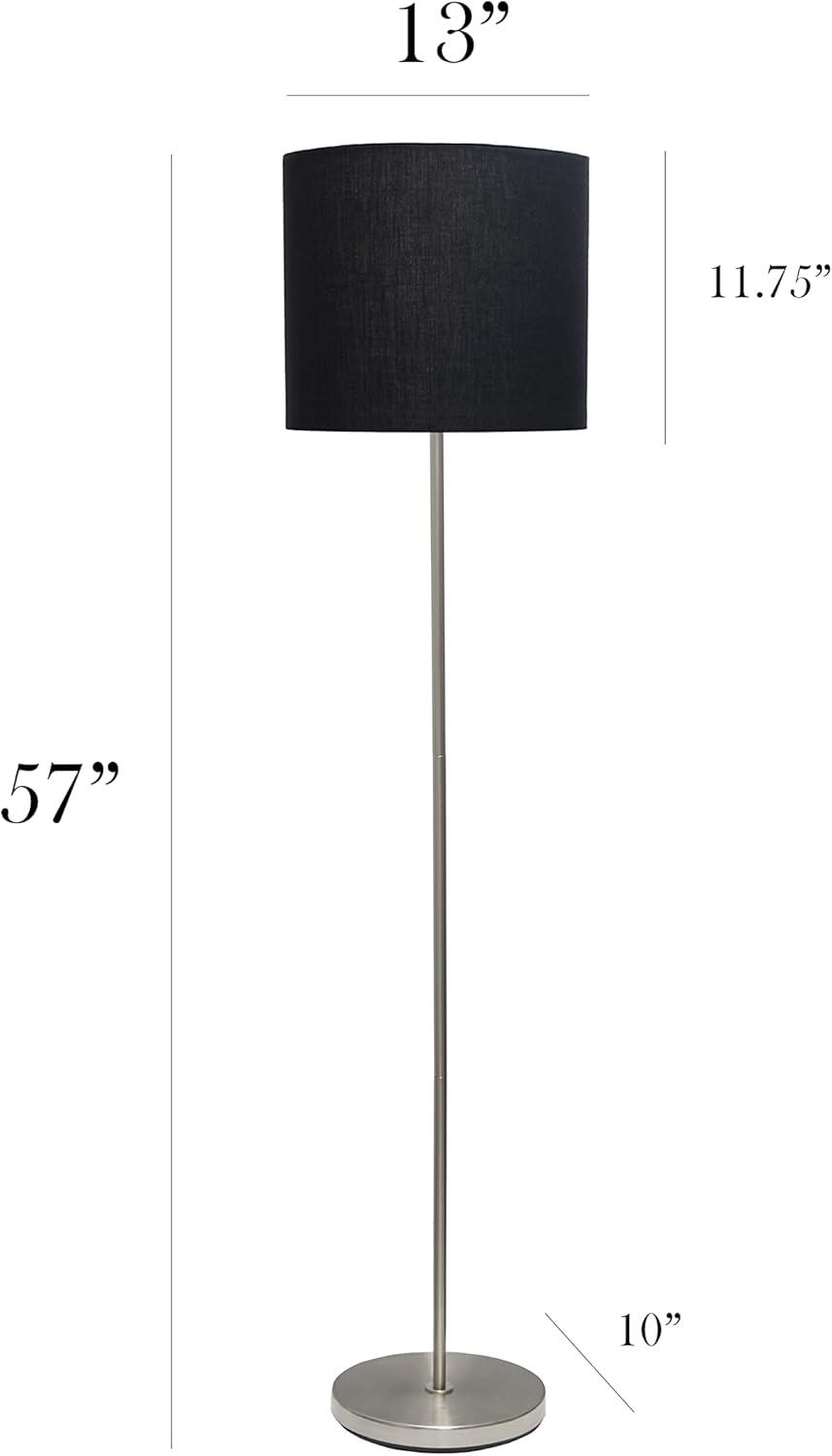 Simple Designs Drum Shade Floor Lamp Gray : Brushed Nickel Finish, Cotton Shade, ETL Listed, Modern Decor