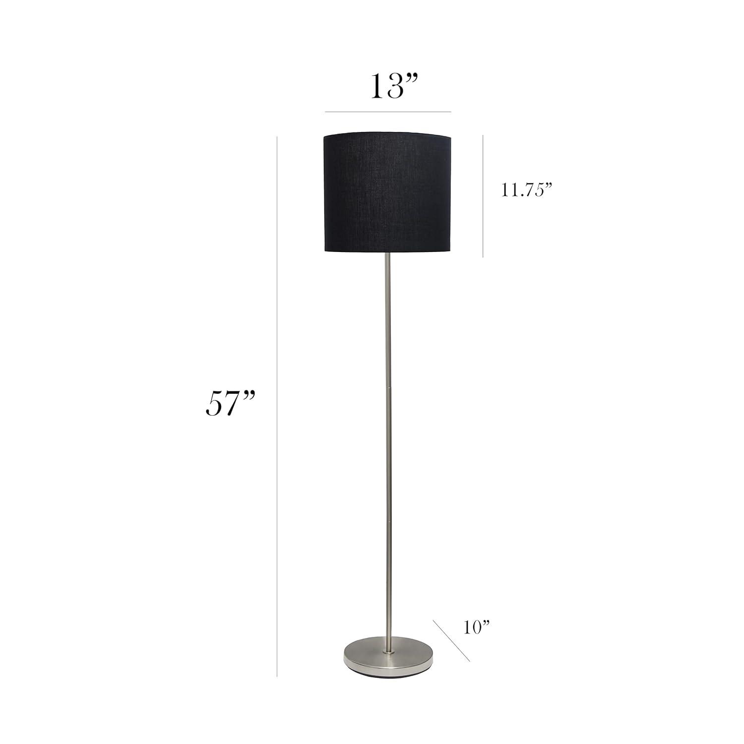 Simple Designs Drum Shade Floor Lamp Gray : Brushed Nickel Finish, Cotton Shade, ETL Listed, Modern Decor