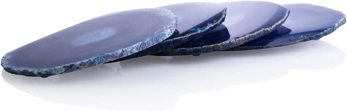 Azure Agate Stone Coasters with Gold Edging, Set of 4