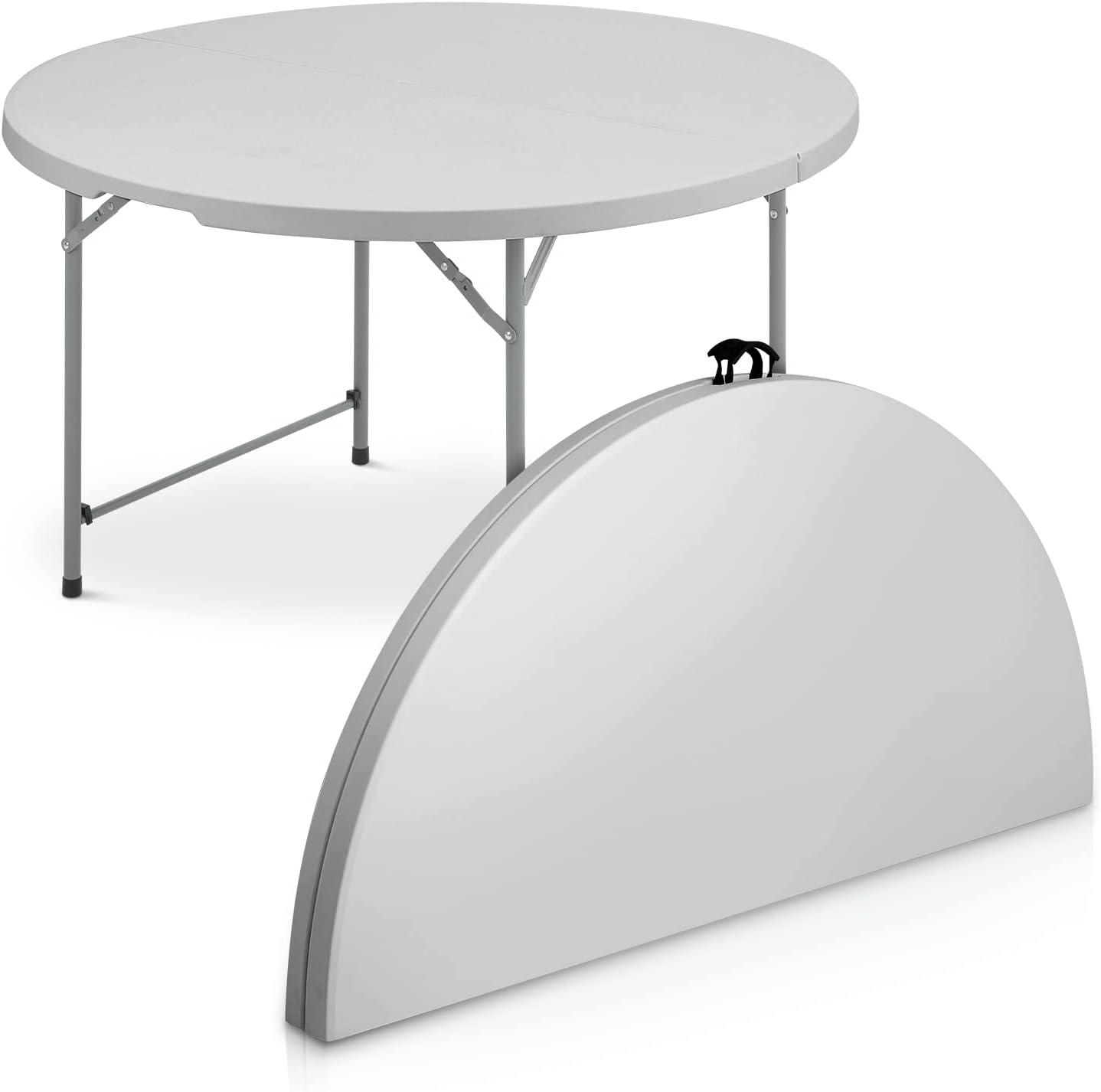 Plastic Round Folding Table, Portable Foldable Party Banquet Table for Camping Dining Outdoor Picnic